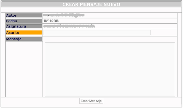 imagen del formulario para crear un mensaje